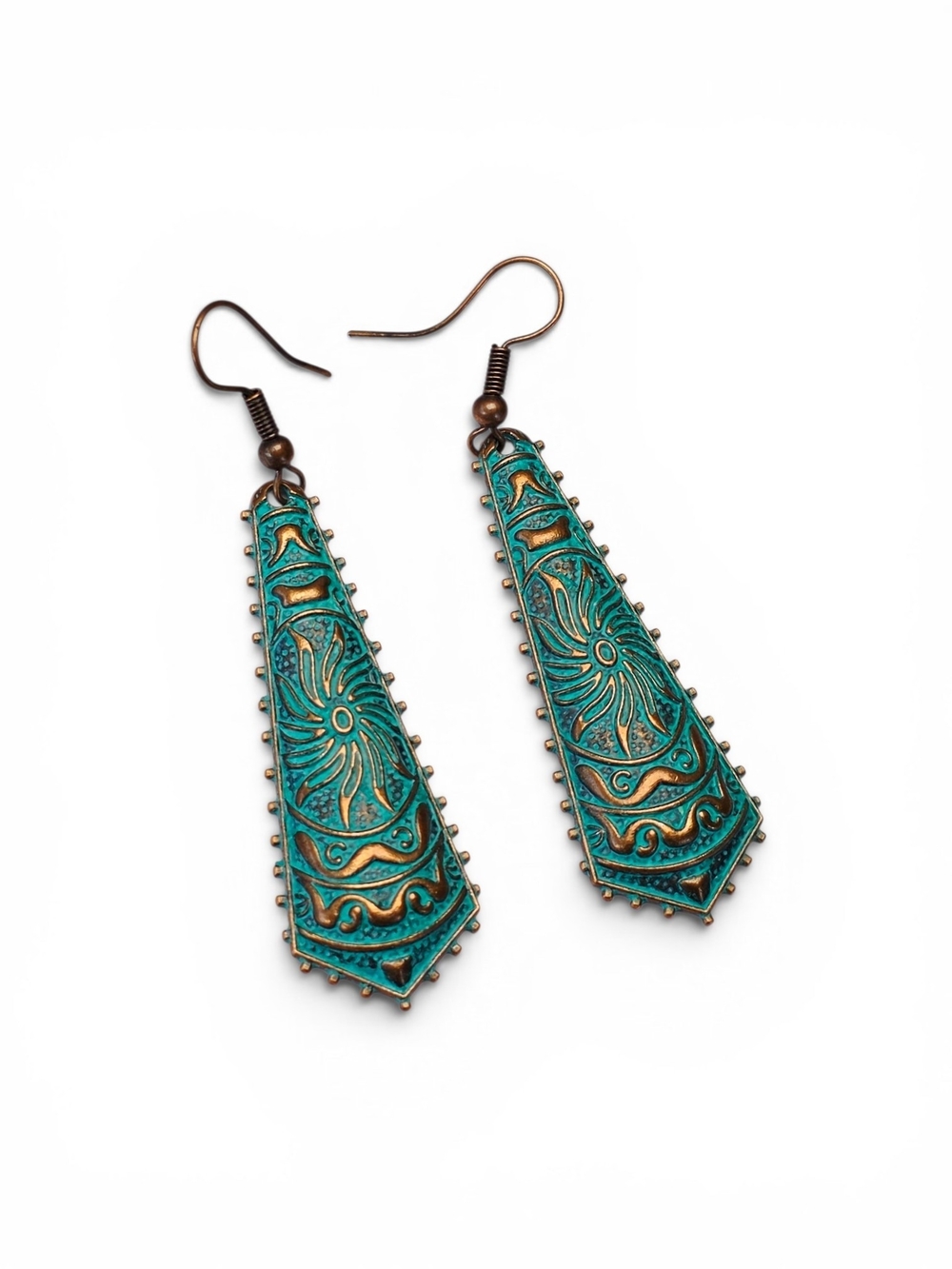 Turquoise Bronze Sun Vintage Dangle Boho Earrings